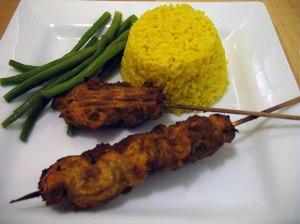 Pork Satay with lemon-curry rice